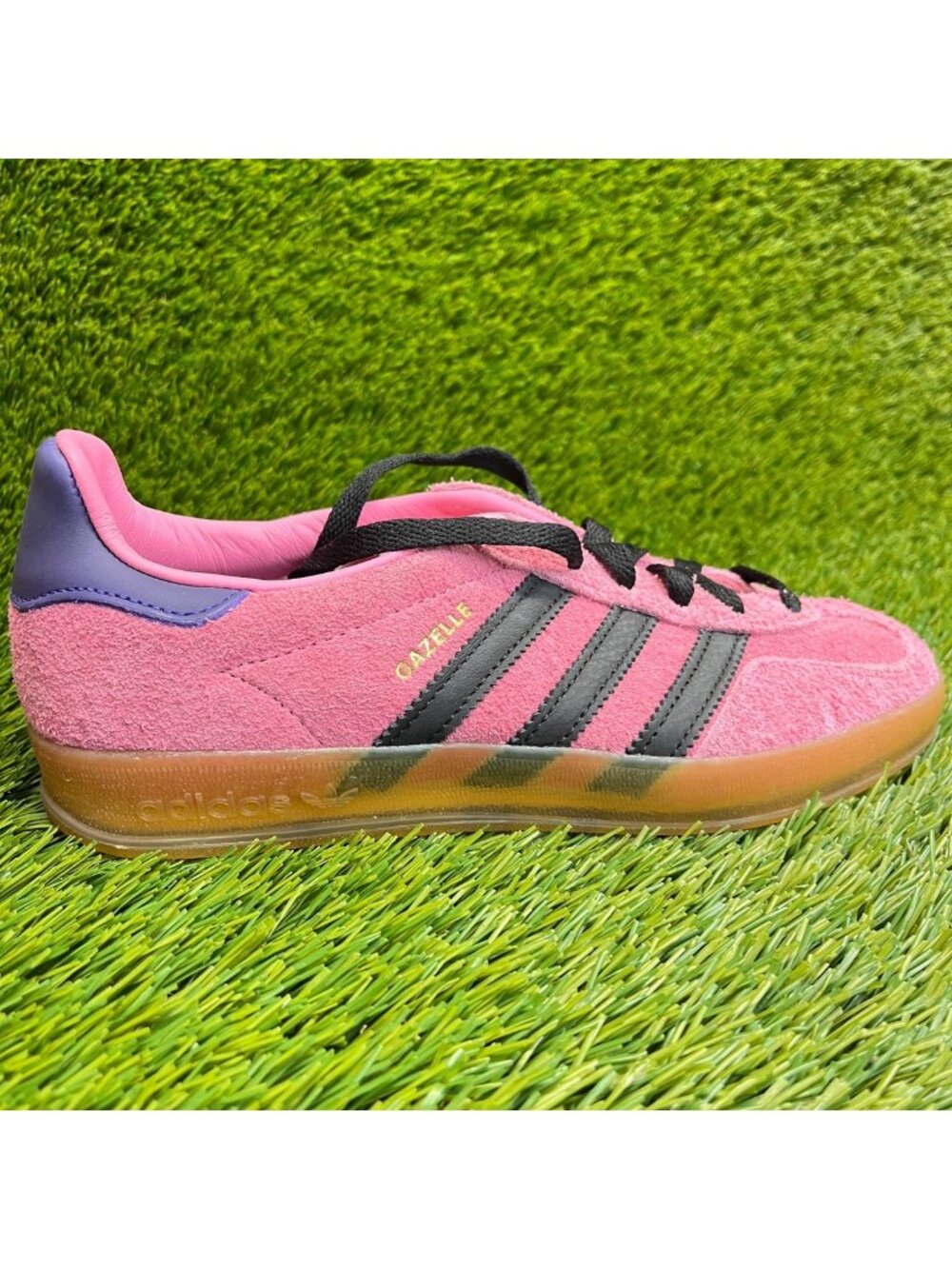 Adidas Gazelle Womens Size 6 Pink Black Purple Gum Athletic Suede Shoes Sneakers
